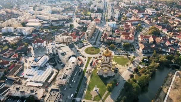 Vista Aérea Drones Das Fagaras Roménia Igreja São João Batista — Vídeo de Stock