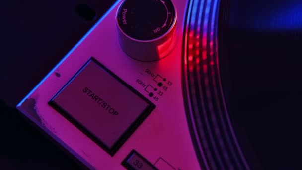 Working Record Player Start Stop Button Neon Red Blue Illumination — Stock Video