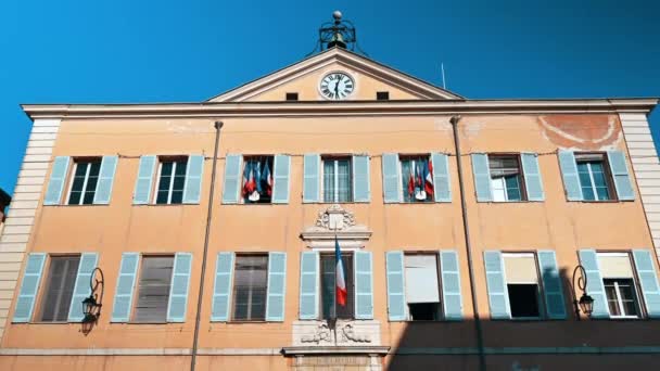 Antibes France August 2021 Old Traditional Building Flags Facade Bell — Stock Video