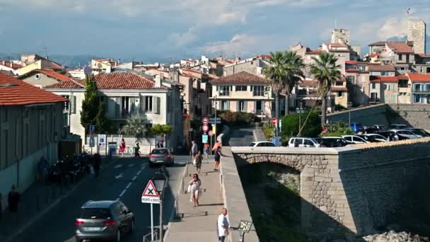 Antibes France France 2021 Mediterranean Sea Coast Antibes France 古老的城墙 — 图库视频影像