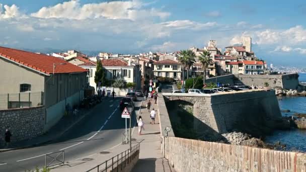 Antibes Francia Francia 2021 Costa Mediterránea Antibes Francia Antiguas Murallas — Vídeos de Stock