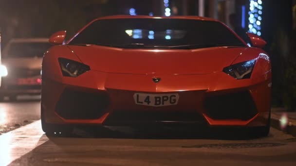 Cannes Francia Agosto 2021 Lamborghini Parcheggiati Notte — Video Stock