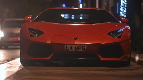 Cannes France August 2021 Parked Lamborghini Night — 图库视频影像