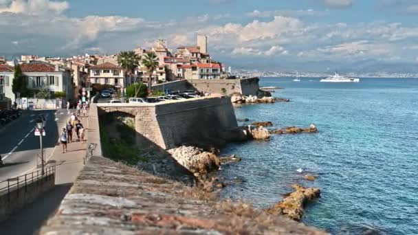 Antibes France France 2021 Mediterranean Sea Coast Antibes France 古老的城墙 — 图库视频影像