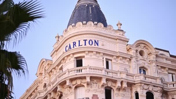 Cannes Franciaország August 2021 Carlton Hotel Naplementekor — Stock videók