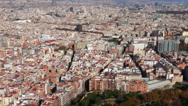 Letecký Výhled Barcelonu Denního Světla Montjuic District Španělsko — Stock video