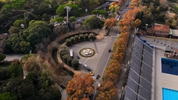 Vue Aérienne Par Drone Des Rues Montagneuses Montjuic Barcelone Journée — Video