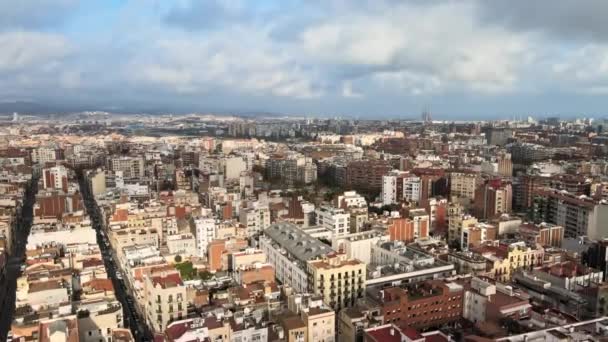 Barcelona Spanya Nın Hava Aracı Görüntüsü Birden Fazla Apartmanı Caddesi — Stok video