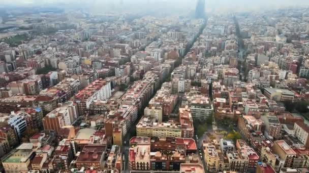 Barcelona Spanya Nın Hava Aracı Görüntüsü Birden Fazla Apartmanı Sagrada — Stok video