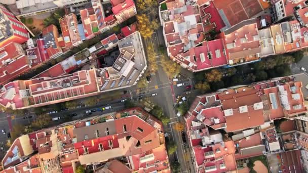 Aerial Drone View Barcelona Spain Block Residential Buildings Roads Cars — Stock Video