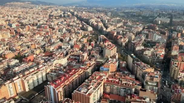 Barcelona Spanya Nın Hava Aracı Görüntüsü Birden Fazla Konut Binası — Stok video