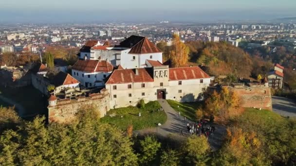 Αεροφωτογραφία Drone Της Ακρόπολης Στο Brasov Κατά Την Ανατολή Του — Αρχείο Βίντεο