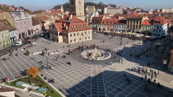 Letecký Pohled Náměstí Rady Rumunském Brasově Staré Centrum Města County — Stock video