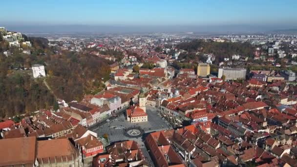 Vue Aérienne Par Drone Place Conseil Brasov Roumanie Vieux Centre — Video