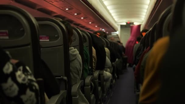 Low Cost Airplane Interior Passengers Seats Sunrise — Stockvideo