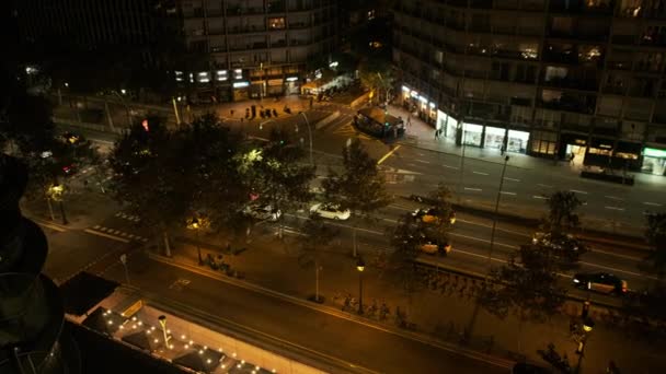 Vista Nocturna Las Calles Cerca Plaza España Placa Espanya Barcelona — Vídeos de Stock