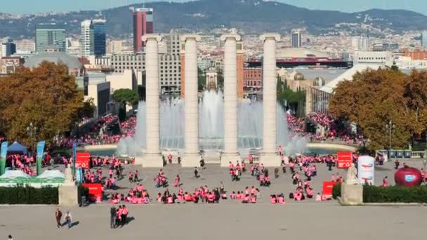 バルセロナ スペイン 2021年11月 スペイン広場 スペイン広場 のマラソン人 — ストック動画