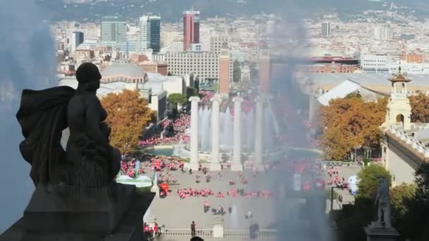 Barcelona Spanya November 2021 Mnac Müzesinden Spanyol Meydanı Heykel Placa — Stok video