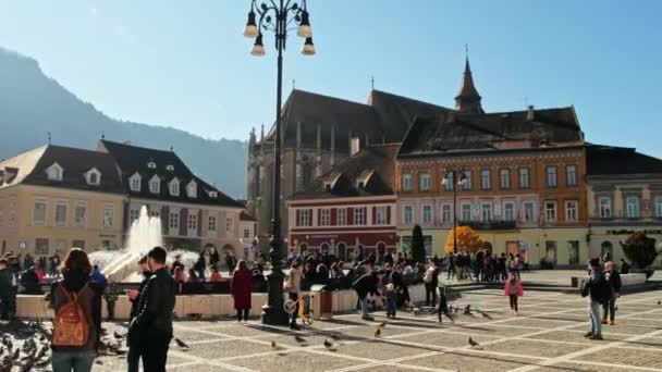 Brasov Romania October 2021 View Council Square Old City Centre — Stockvideo