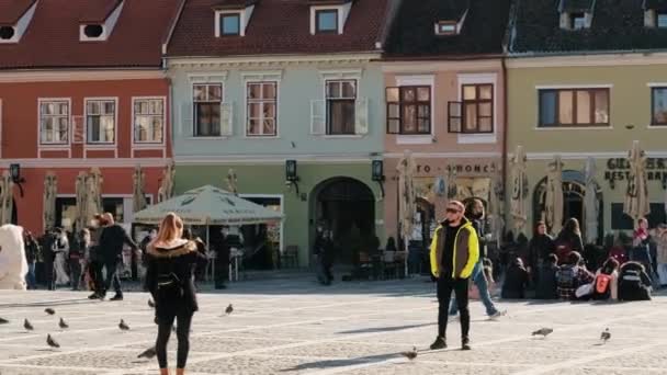 Brasow Rumunia Październik 2021 Widok Plac Rady Stare Centrum Miasta — Wideo stockowe