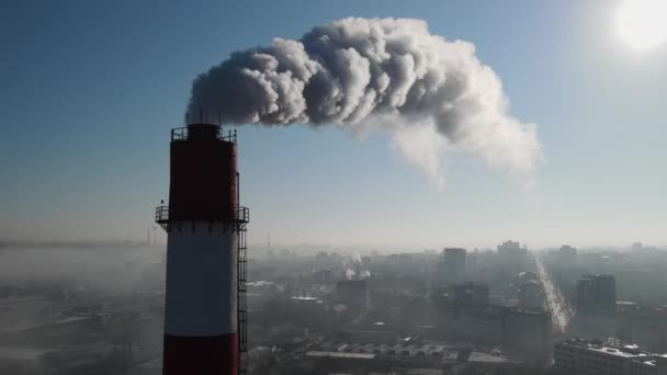 Aerial Drone View Industrial Smoke Coming Pipe Factory Tube City — Stockvideo