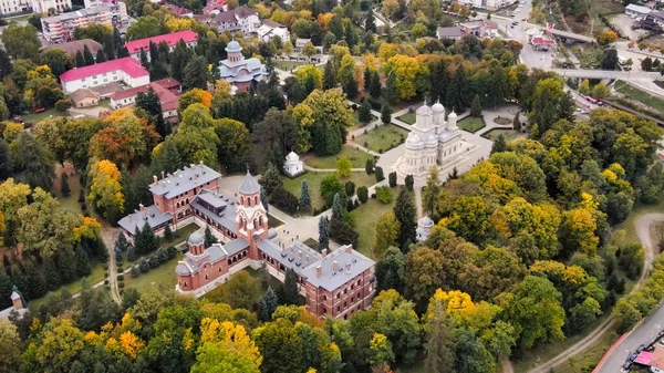 Aerial Drone View Cathedral Curtea Arges Romania Episcopal Church Square — Stock Photo, Image