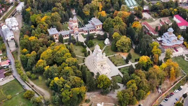 Aerial Drone View Cathedral Curtea Arges Romania Episcopal Church Square — Stock Photo, Image