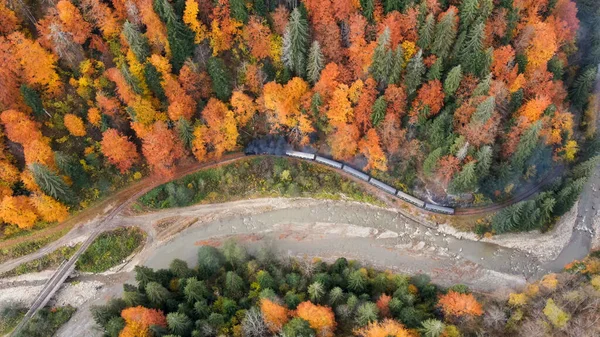 Veduta Aerea Drone Del Treno Vapore Movimento Mocanita Una Valle — Foto Stock