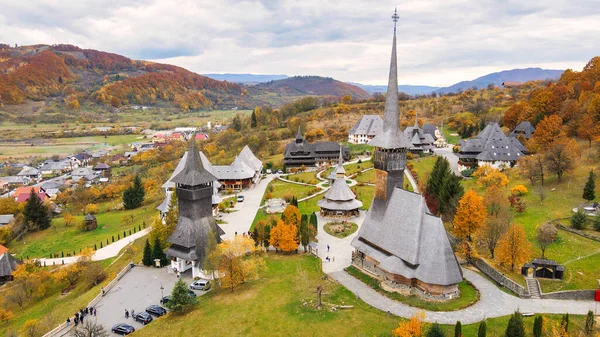 Vista Aérea Del Monasterio Barsana Rumania Iglesia Principal Otros Edificios — Foto de Stock