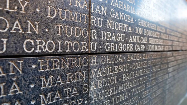 Memorial Victims Communism Resistance Plate Names Sighetu Marmatiei Romania — Stock Photo, Image