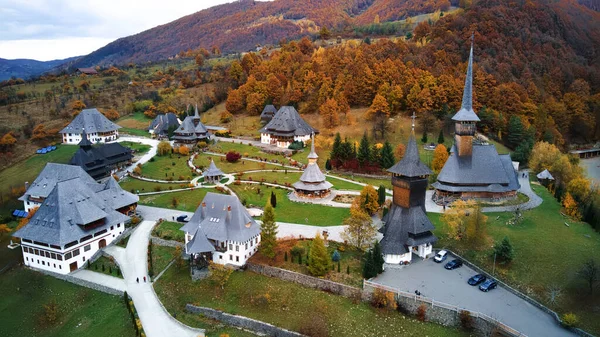 Vista Aérea Del Monasterio Barsana Rumania Iglesia Principal Otros Edificios — Foto de Stock