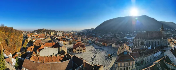 Vue Panoramique Drone Aérien Place Conseil Brasov Roumanie Vieux Centre — Photo