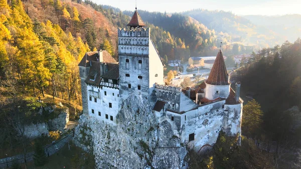 Vista Aérea Desde Avión Tripulado Del Castillo Bran Rumania Castillo — Foto de Stock