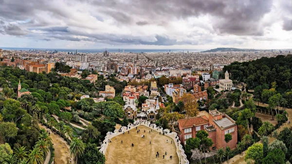 Повітряний Дрон Панорамний Вид Барселони Іспанія Блоки Декількома Житловими Будинками — стокове фото