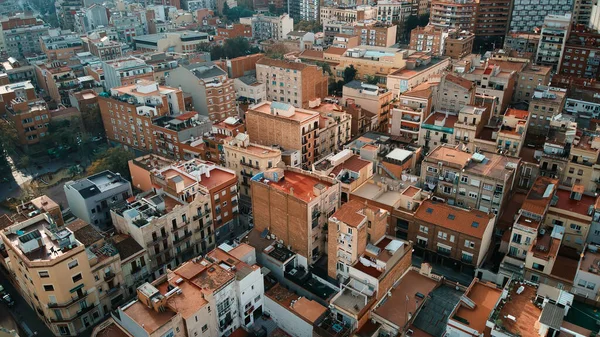Flygdrönare Utsikt Över Barcelona Spanien Block Med Flera Bostadshus Gator — Stockfoto