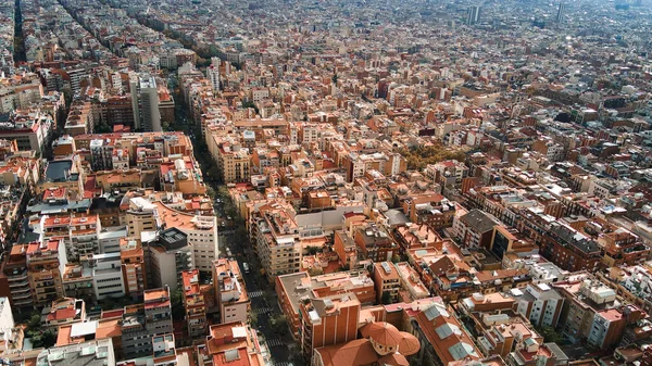 Flygdrönare Utsikt Över Barcelona Spanien Block Med Flera Bostads Och — Stockfoto