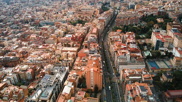 Flygdrönare Utsikt Över Barcelona Spanien Block Med Flera Bostads Och — Stockfoto