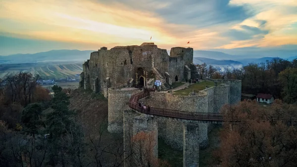 Vista Aérea Del Dron Ciudadela Neamt Targu Neamt Rumania Fortaleza — Foto de Stock