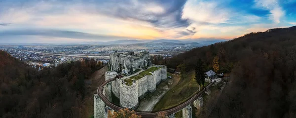 Vista Panorámica Del Dron Aéreo Ciudadela Neamt Targu Neamt Rumania — Foto de Stock