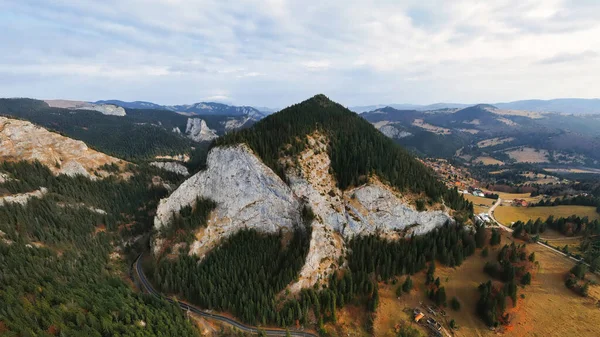 Aerial Drone Panoramic View Nature Romania Carpathian Mountains Rocky Hills — Stock Photo, Image