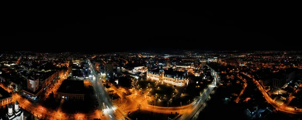 Luchtfoto Drone Panoramisch Uitzicht Iasi Centrum Nachts Roemenië Wegen Gebouwen — Stockfoto