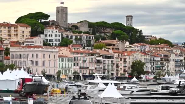 Cannes França Setembro 2021 Vista Cidade Partir Barco Flutuante Vários — Vídeo de Stock