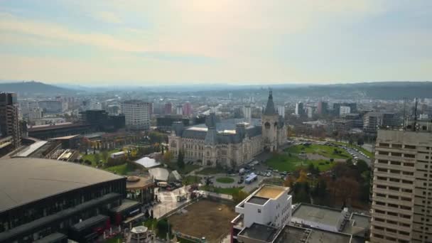 Veduta Aerea Drone Edifici Centrali Iasi Romania Piazza Fronte Esso — Video Stock