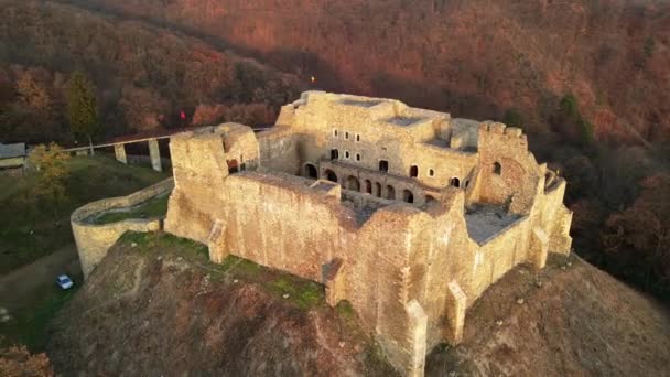 Вид Воздушного Беспилотника Цитадель Neamt Таргу Нимт Румыния Крепость Вершине — стоковое видео