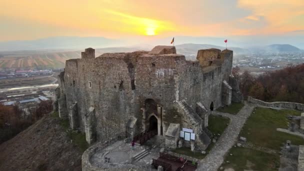 Вид Воздушного Беспилотника Цитадель Neamt Таргу Нимт Румыния Крепость Вершине — стоковое видео