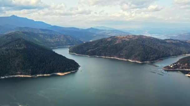 Aereo Drone Vista Panoramica Del Lago Bicaz Romania Montagne Carpatiche — Video Stock