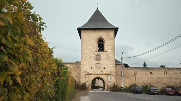 View Cetatuia Monastery Iasi Romania Walls Greenery — Stock Video
