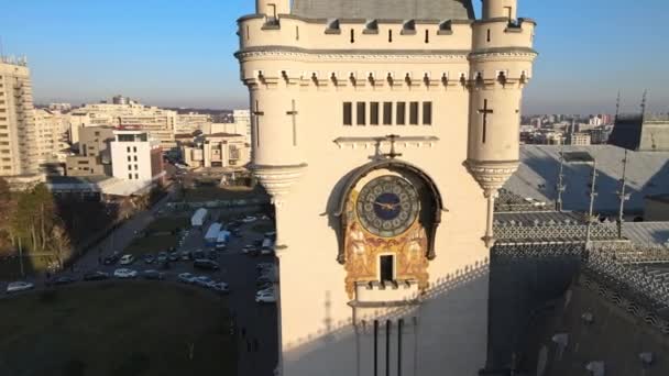 Vista Aérea Drones Palácio Cultura Centro Iasi Romênia Praça Frente — Vídeo de Stock