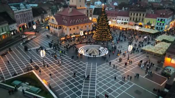 Veduta Aerea Drone Della Piazza Del Consiglio Tramonto Brasov Romania — Video Stock