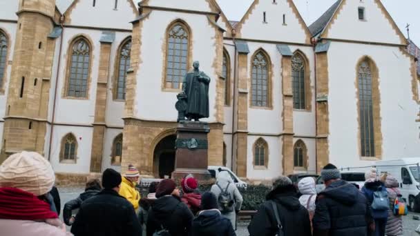 Sibiu Roumanie Décembre 2021 Statue Mgr Georg Daniel Teutsch Cathédrale — Video